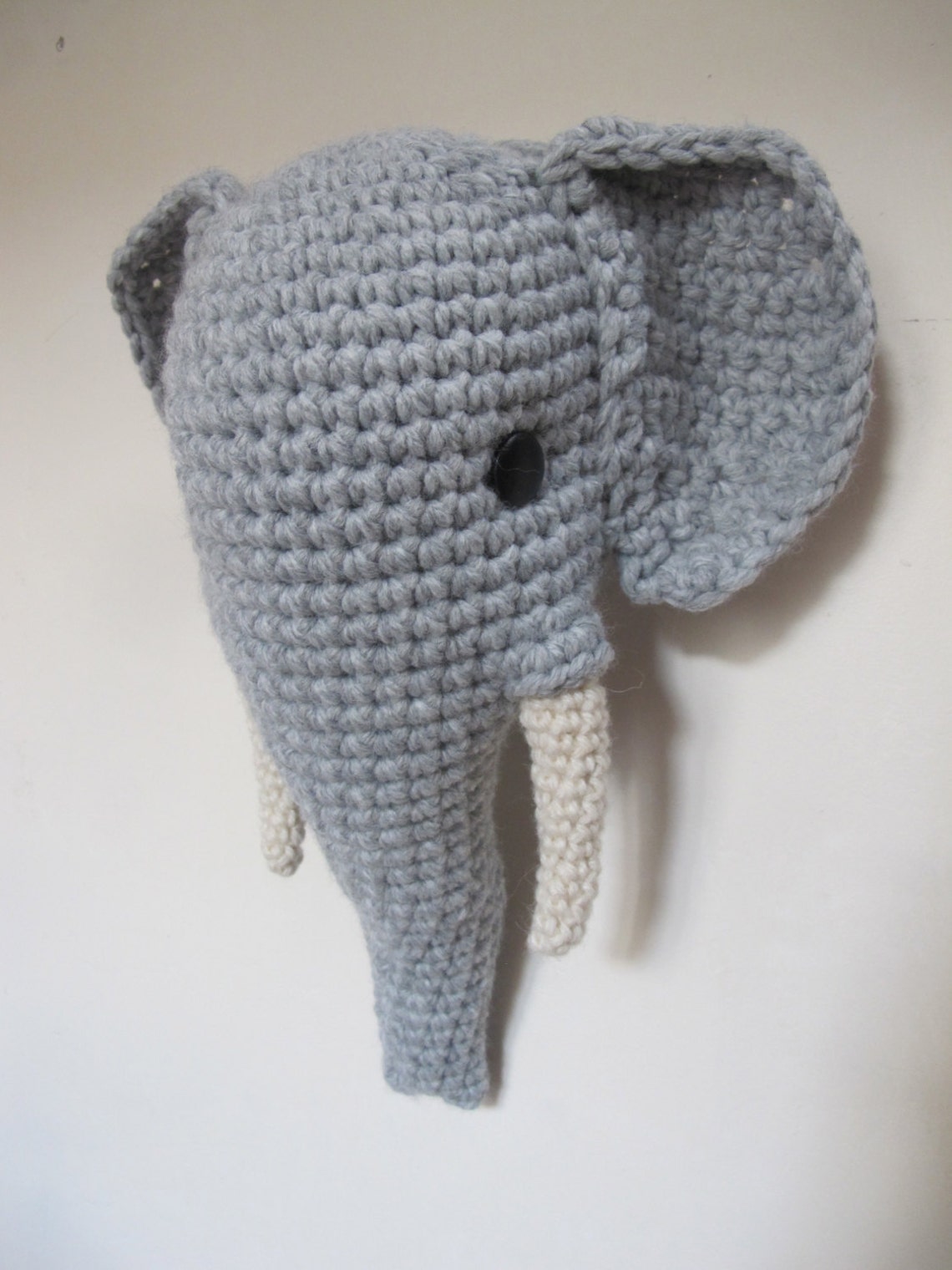 Crochet Big Elephant Head Wall Mount Trophy Light Grey Color Etsy