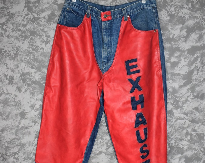 1990's Exhaust Jeans Red Leather Detail Etsy