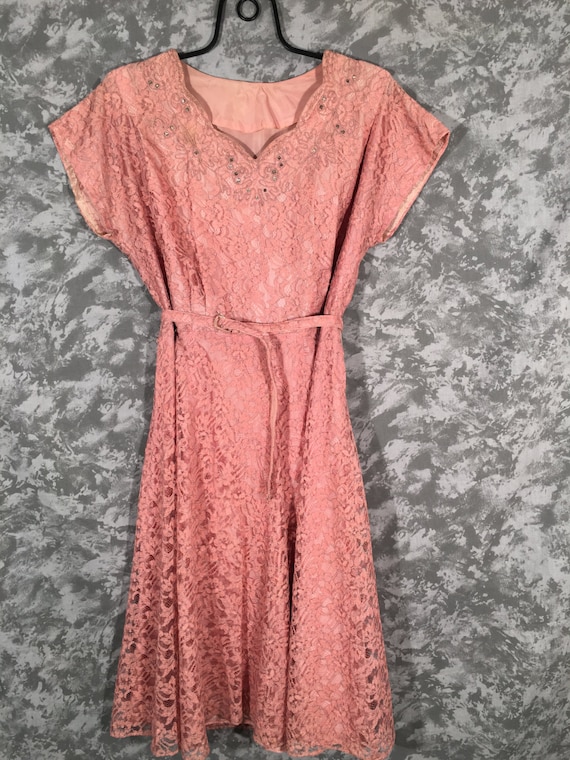 1950's Dusty Pink Lace Cocktail Dress