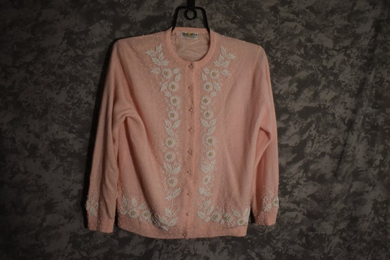 1950's Pink Beaded Cardigan Sweater