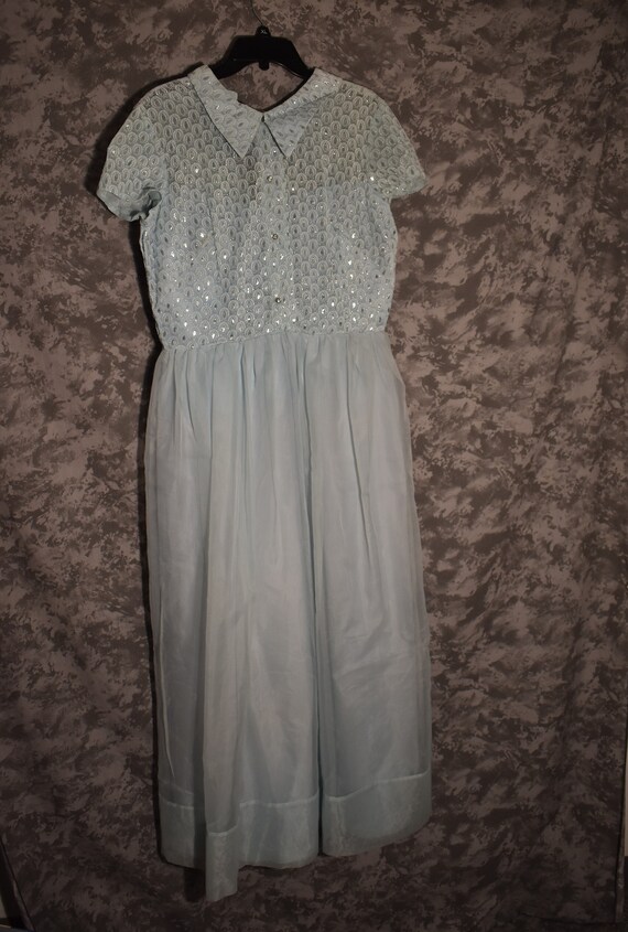 1950's Formal Blue Dress - Light Blue with Rhinest