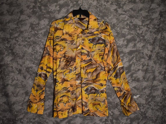 1970's Men's Bison Print Disco Shirt
