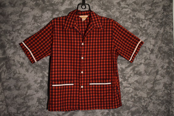 1950's Red Plaid Beach Shirt/Cabana Shirt (Jantzen