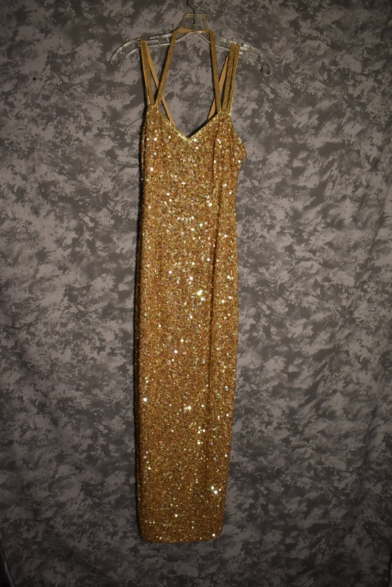 1980's or 1990's Long Gold Sequin Dress - Silk