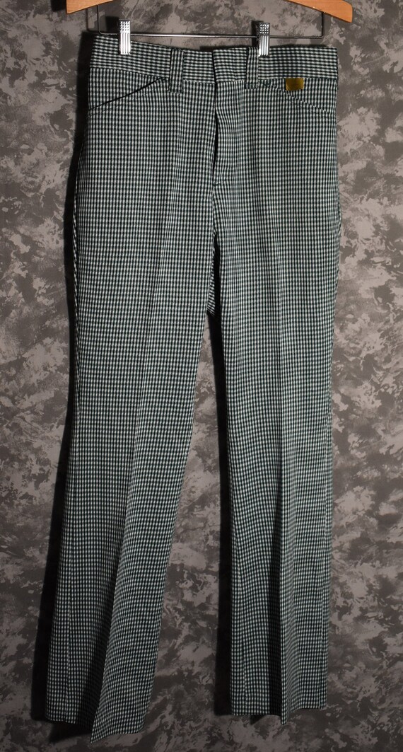 1970's Deadstock Green & White Checkered Bell Bott
