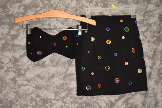 1980's Jeweled Skirt & Bandeau Top Set