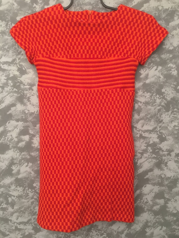 1960's Red & Orange Checked Mod Dress