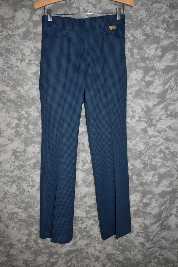 1970's Men's Blue Houndstooth High Waisted Bell Bo