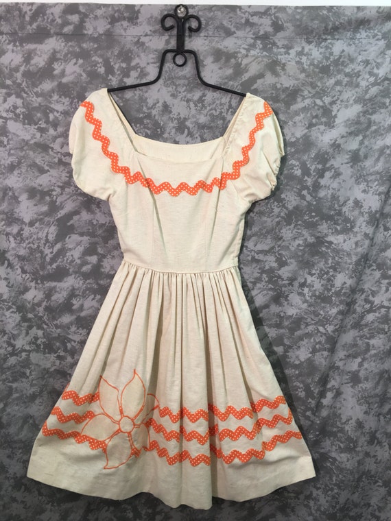 50's Vintage Orange & White Rockabilly Dress