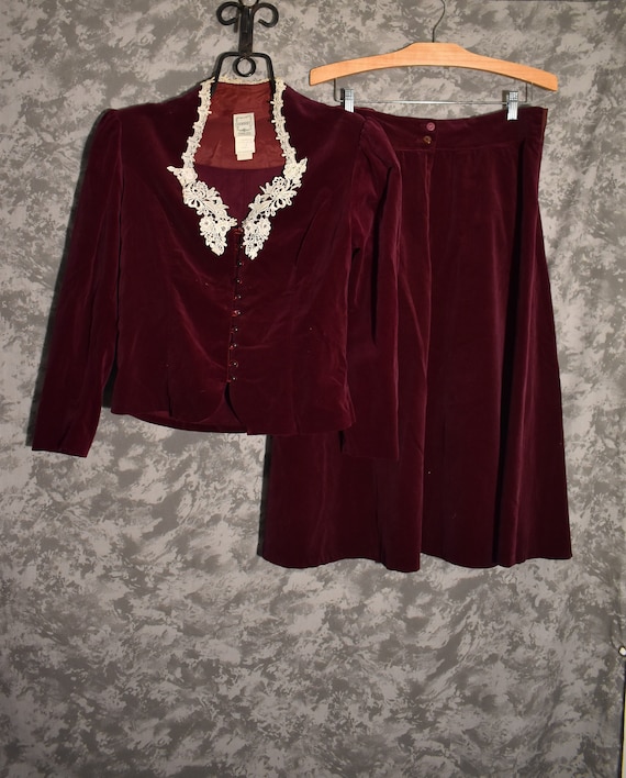1970's Gunne Sax Velvet Skirt & Top Set