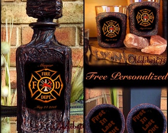 Firefighter Whiskey Decanter Set~Firefighter Gift~Custom Whiskey Set ~Anniversary Gift~#WDS425
