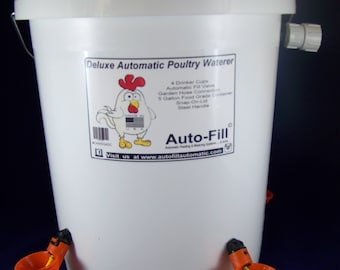DELUXE   Automatic Hanging Chicken Waterer 4 Drinker Cups 5 Gallon -  Garden Hose Connection - Made in USA