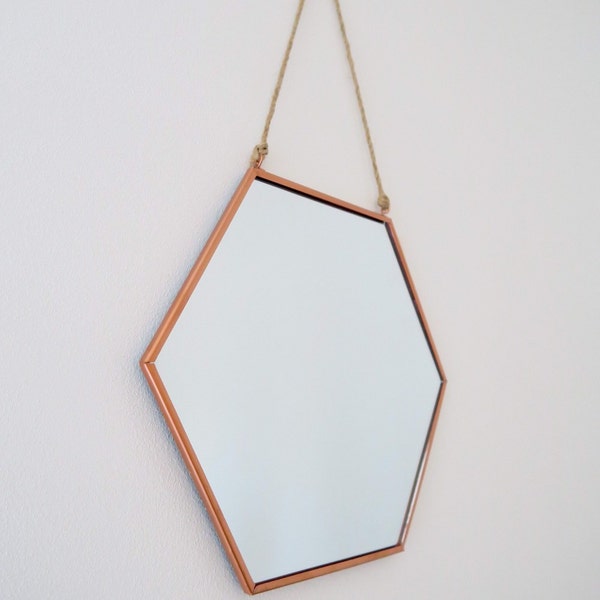 Medium size hexagonal copper mirror
