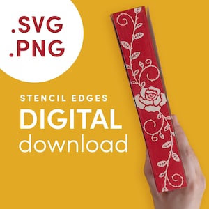 DIGITAL FILE Rose and Leaves Stencil for DIY Stenciled Book Edges | Vector Digital Stencil for Sprayed Edges | Png, Svg, Jpg