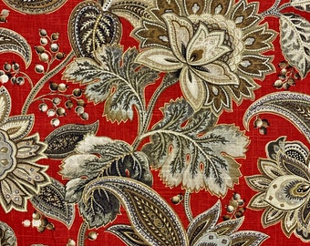 Jacobean Spicy Red and Gold Fabric by the yard