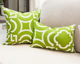 Living Room Modern Green Throw Pillows Lime Green Floral Block
