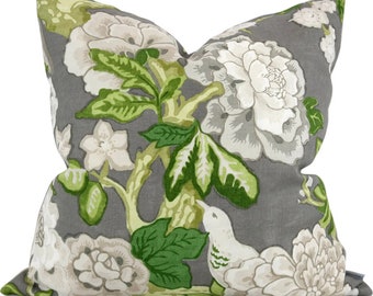 Schumacher Bermuda Blossom Custom Pillow Cover in Slate | Designer Home Decor