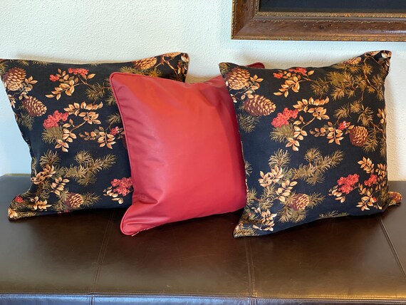 READY TO SHIP Red Faux Leather Pillow Cover Accent Pillow Throw