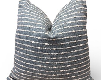 Boho Striped Denim Blue with White Pillow Cover