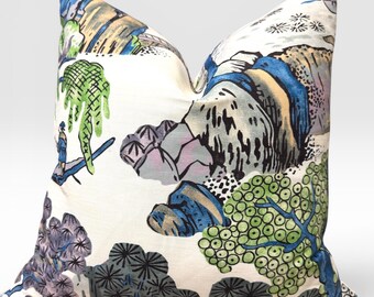 Thibaut Asian Scenic Pillow Cover in Purple and Blue