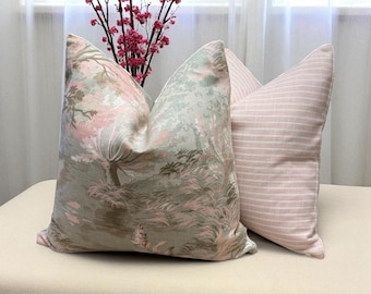 Thibaut Lincoln Toile and Pink Stripe Custom Pillow Covers | Designer Home Decor