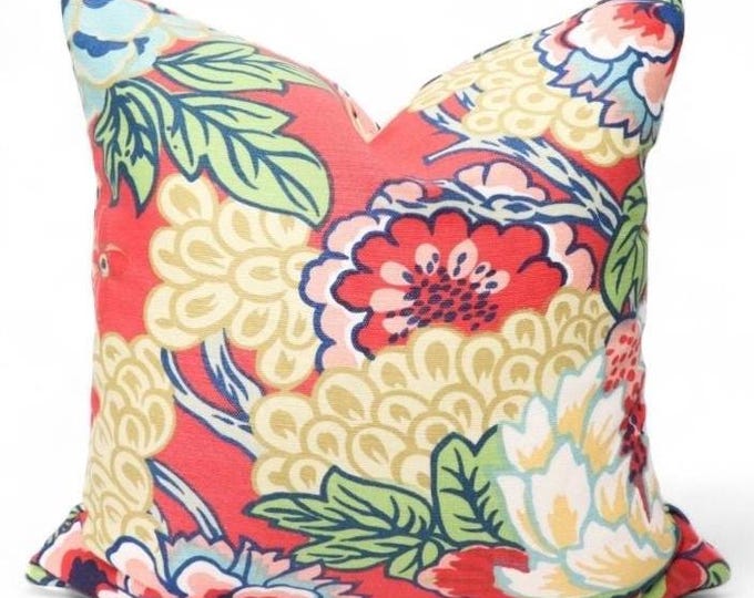 Featured listing image: Thibaut Honshu Coral and Green | Custom Pillow Cover | Designer Home Decor | Made to Order