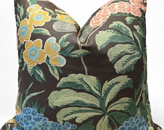 Thibaut Meadow Floral Pillow Cover: Brown Designer Accent Pillow