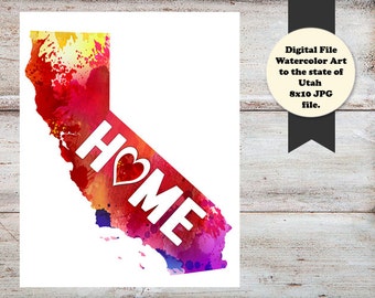 California Watercolor Art, California Art, State Watercolor Art, Watercolor Photo, California Picture, Digital File, INSTANT DOWNLOAD