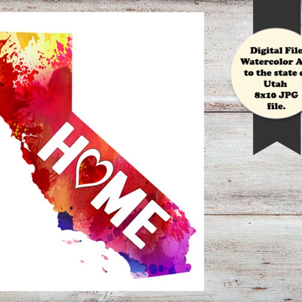 California Watercolor Art, California Art, State Watercolor Art, Watercolor Photo, California Picture, Digital File, INSTANT DOWNLOAD