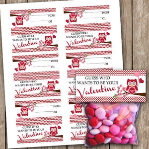 Sacs de friandises de hibou de la Saint-Valentin, hauts de forme de hibou de Saint-Valentin, hauts de forme de petit sac de hibou, cotillons de hibou, Saint-Valentin de l&#39;enfant, fichier numérique de téléchargement instantané