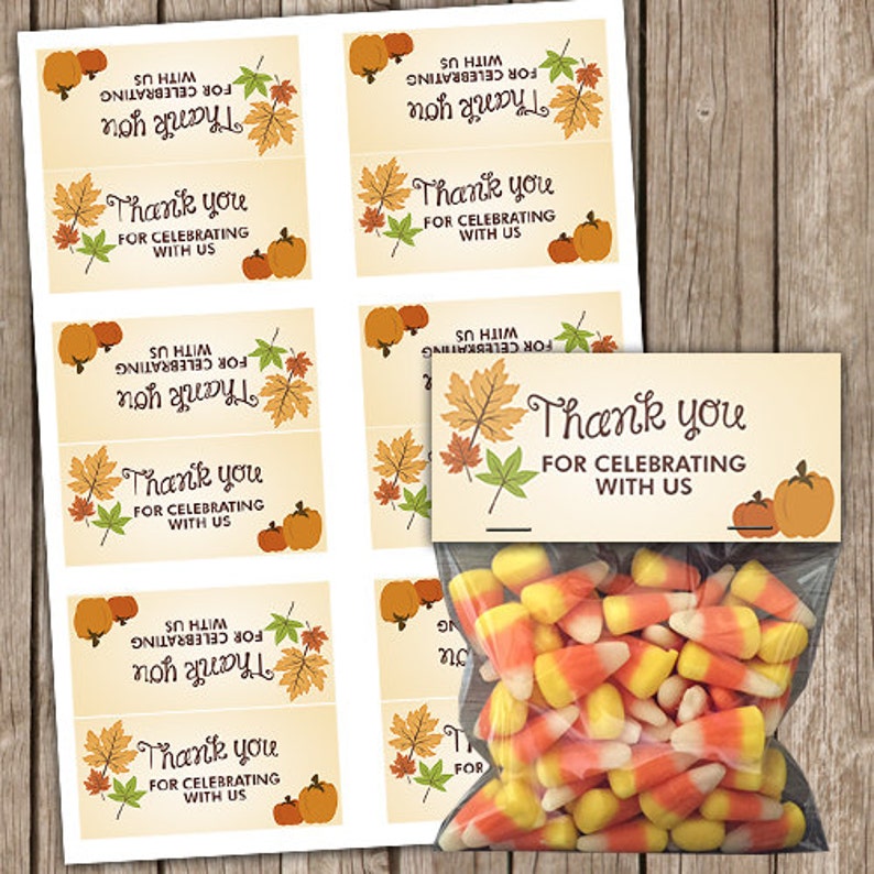 Fall Leaves Pumpkins Small Bag Toppers Party Favors INSTANT Download Digital File image 1