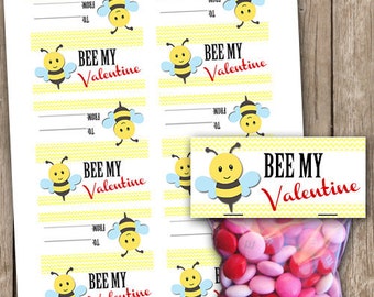 Bee My Valentine Treat Bags, Valentine Bee Toppers, Bee Small Bag Toppers, Bee Party Favors, San Valentín para niños, Descarga INSTANTÁNEA Digital