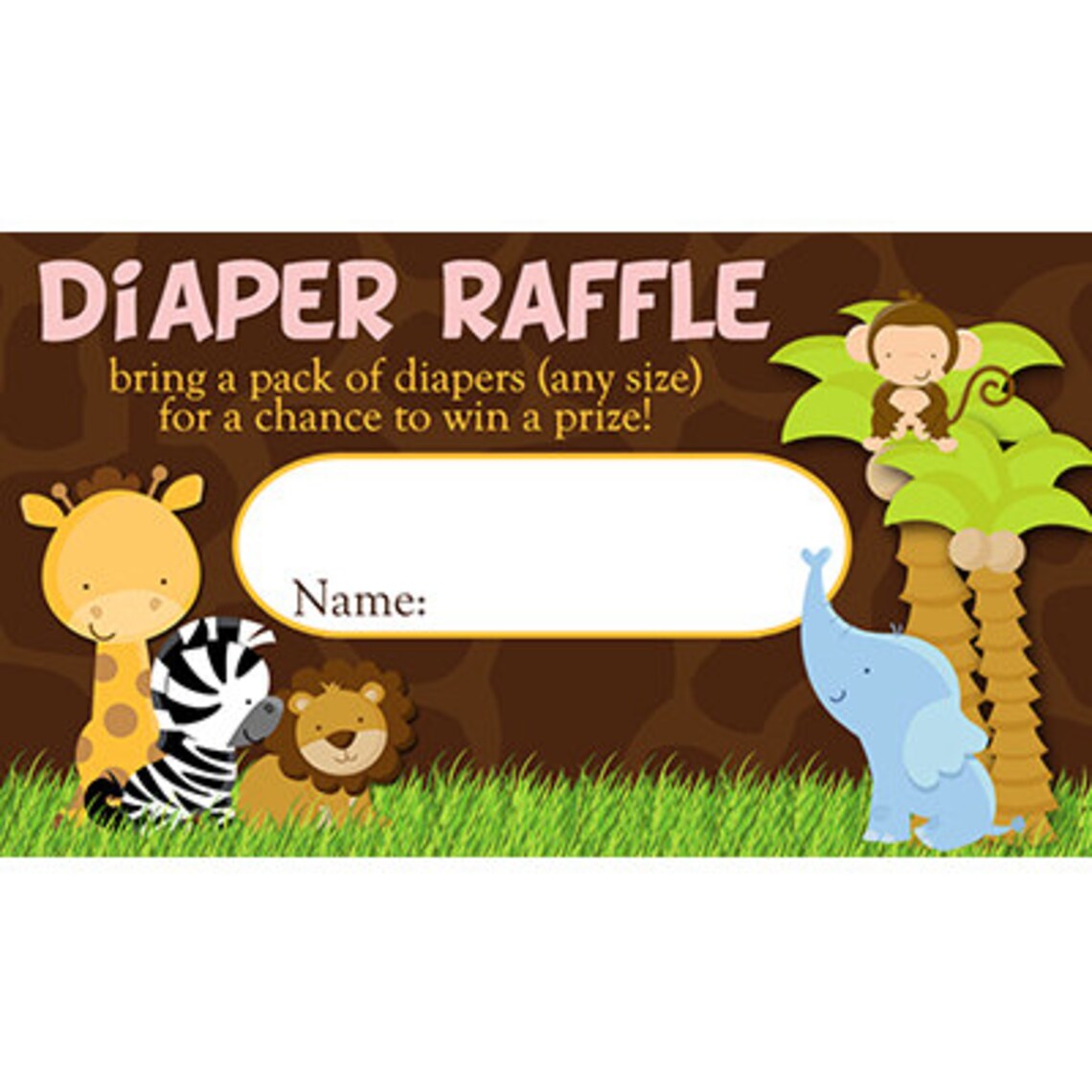 Safari Animals Brown and Pink Giraffe Print Diaper Raffle INSTANT ...