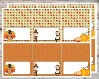 Pavos de Acción de Gracias y Peregrinos Tienda de Comida Tarjetas de Lugar DESCARGA INSTANTE Editable