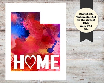 Estado de Utah Utah arte acuarela arte, cuadro de acuarela arte, Utah, Utah foto acuarela cuadro, archivo Digital, DESCARGA INMEDIATA