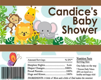 Safari Animales Bebé Azul y Marrón Ducha Candy Bar Wrappers DESCARGA INSTANTE Editable