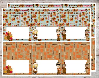 Pavos de Acción de Gracias Peregrinos e Indios Tienda de Comida Tarjetas de Lugar DESCARGA INSTANTE Editable