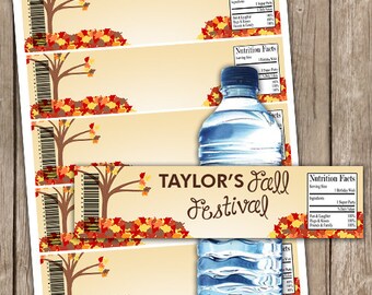 EDITABLE Fall Leaves Festival Party Favor Envoltorios de botellas de agua DESCARGA INSTANTÁNEA
