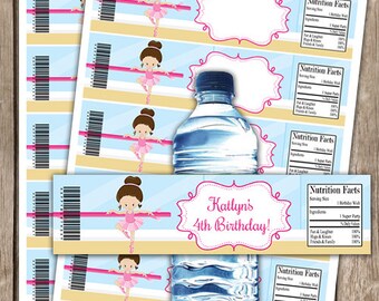 EDITABLE Ballet Dance Birthday Party Water Bottle Wrappers INSTANT DOWNLOAD