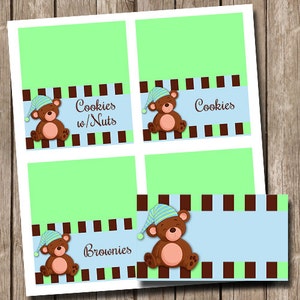 Editable Teddy Bear Food Tent Place Cards INSTANT DOWNLOAD