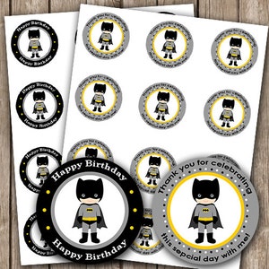 Batboy Superhero Stickers Tags or Cupcake Picks INSTANT DOWNLOAD