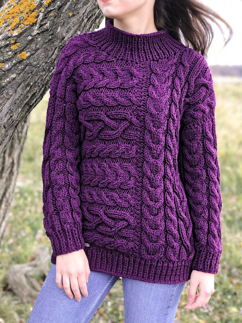 Purple sweater for women cross knitting cute sweater Etsy