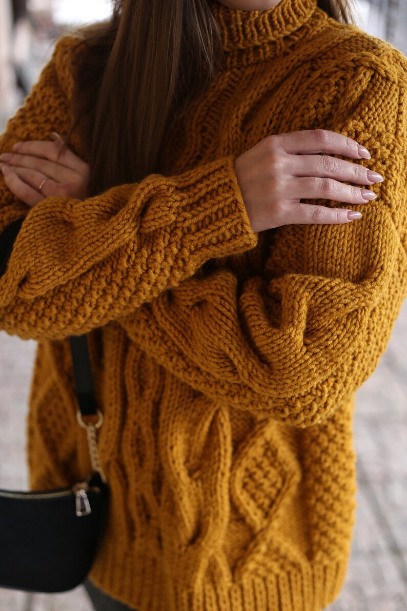 Download Hand knit oversize woman sweater mustard color chunky wool | Etsy