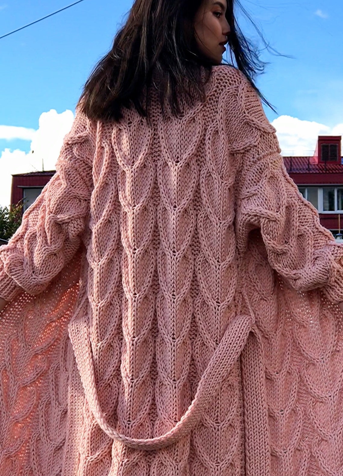 Long pink cardigan maxi chunky oversized long jacket for Etsy