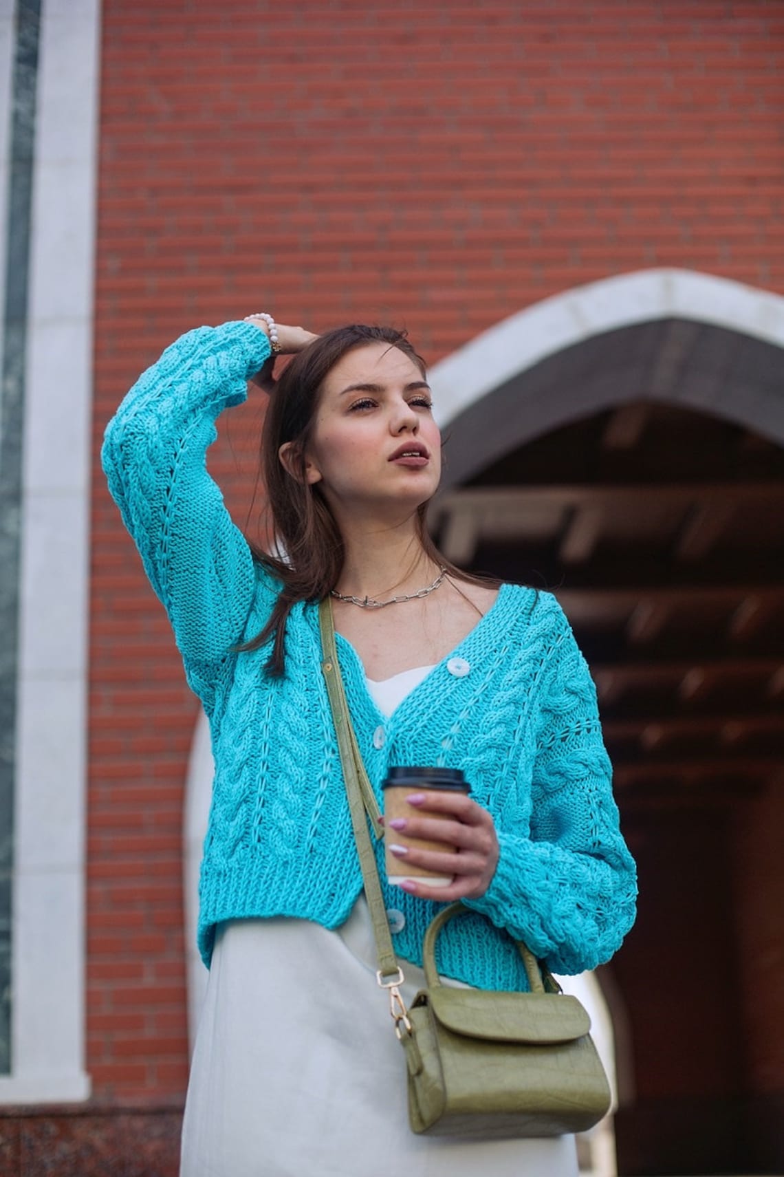 Cotton women cardigan turquoise color summer knit sweater Etsy