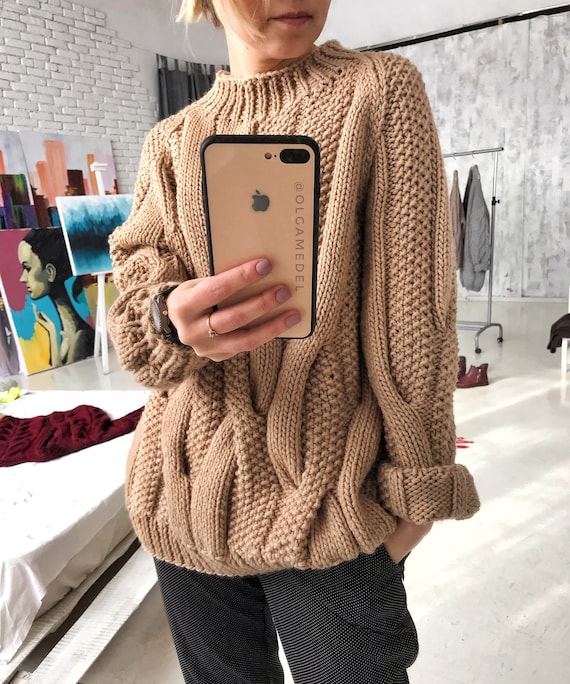 Merino hand knitted sweater, Merino pullover, Wool sweater, Oversize Cable knit sweater Beige pullover Oversize pullover Knitted clothing Merino hand knitted sweater, Merino pullover, Wool sweater, Oversize Cable knit sweater Beige pullover Oversize pullover Knitted clothing