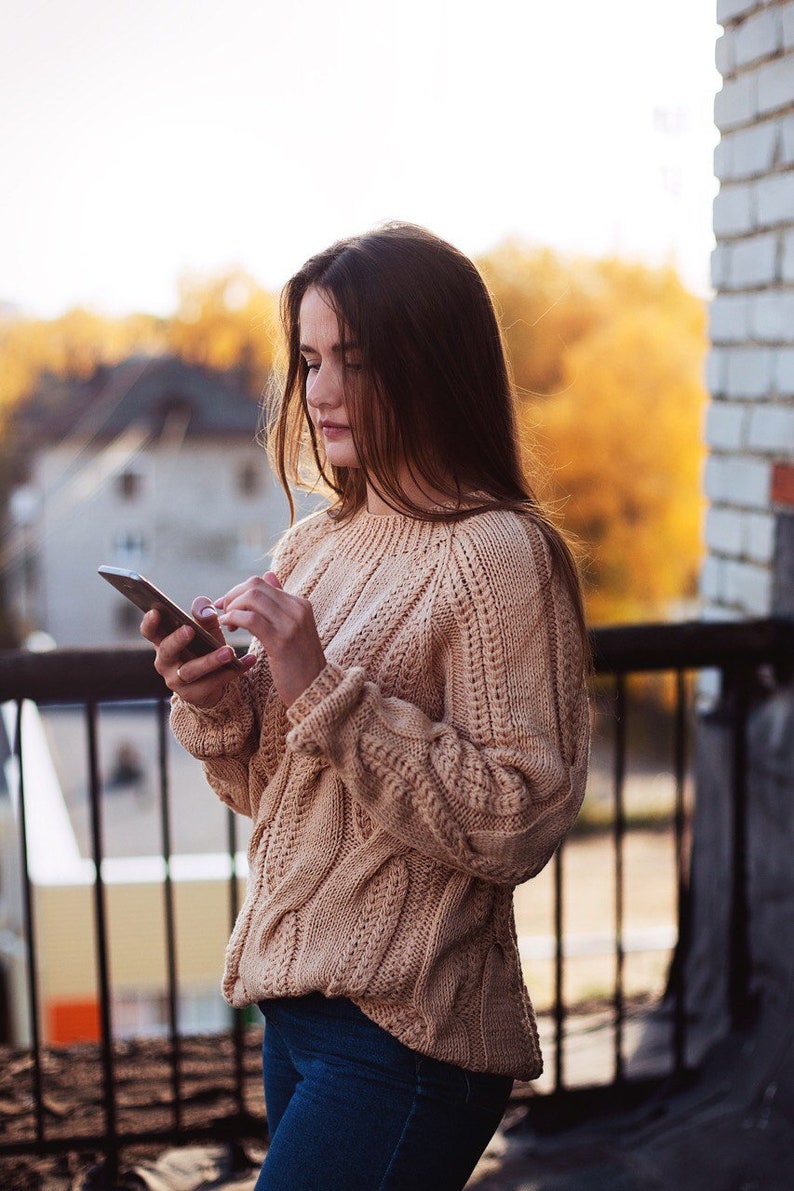 Beige oversized jumper for women a universal option for the winter Merino