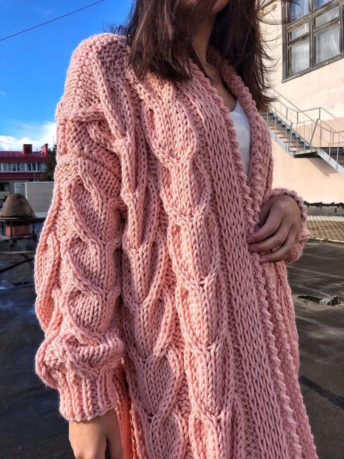 Long pink cardigan maxi chunky oversized long jacket for Etsy