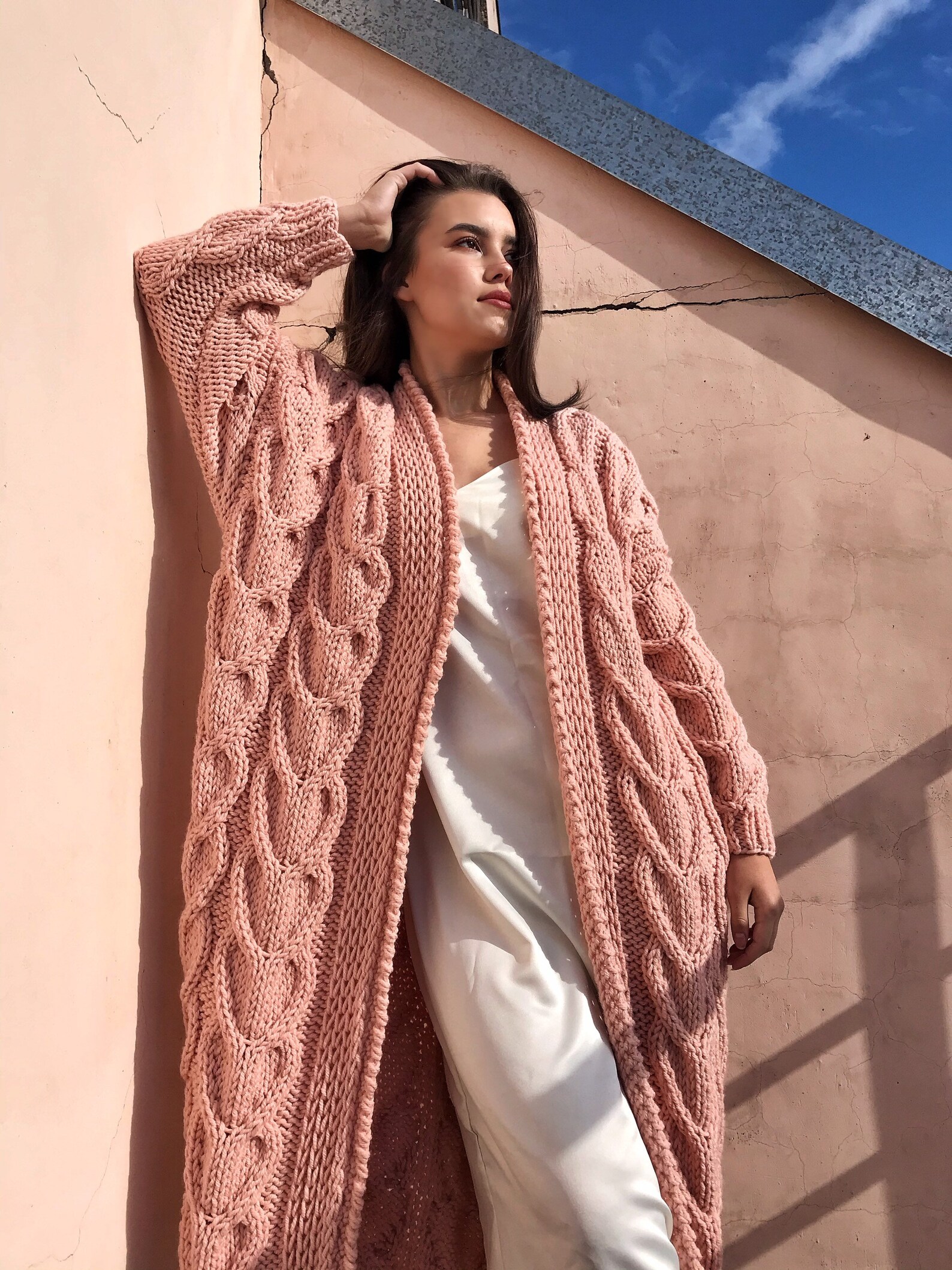 Long pink cardigan maxi chunky oversized long jacket for Etsy