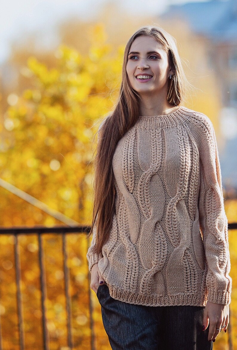 Beige oversized jumper for women a universal option for the winter Merino